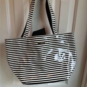 Black and white Kate Spade patent tote bag